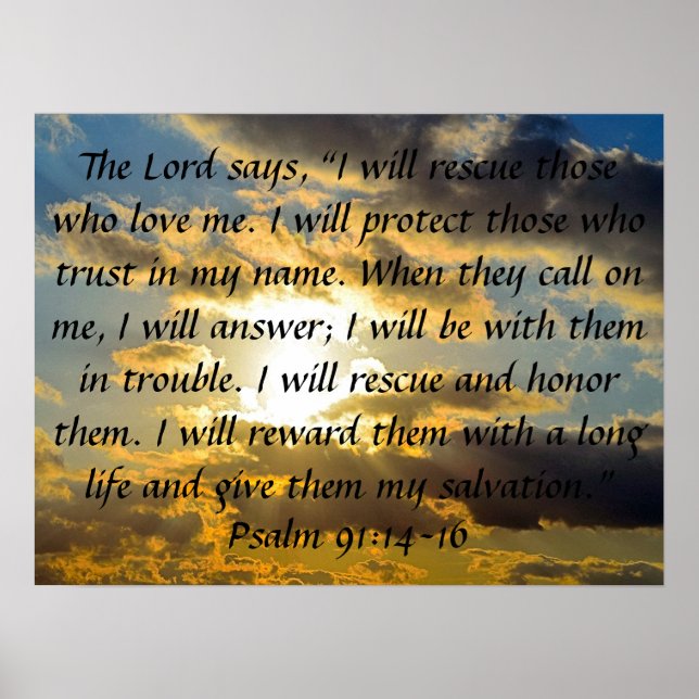 Poster psaume vers de la bible 91:14-16 (Devant)