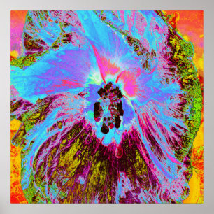 Poster Psychedelic Cornflower Blue and Magenta Hibiscus