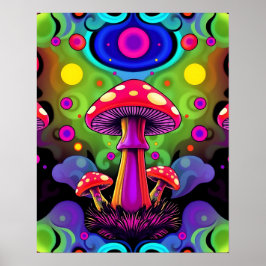 Poster Psychedelic Vibrant Colorful Retro Mushrooms