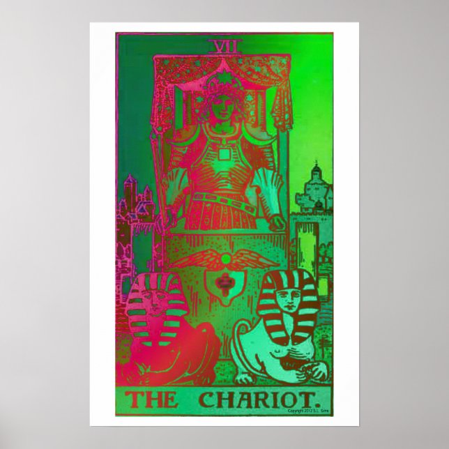 Poster psychédélique de la carte Tarot Chariot (Devant)