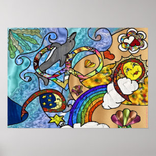 Poster Psychédélique des années 60 rétro à la plage Impri