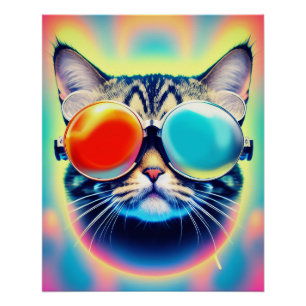 Poster Psychédélique folle Psychonaut Kitty Cat