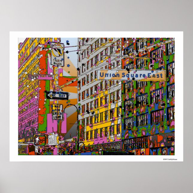 Poster Psychedélique NYC : Union Carré Building, St Sign  (Devant)