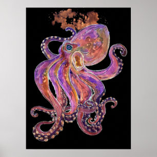 Poster Psychédélique violet profond de mer Kraken