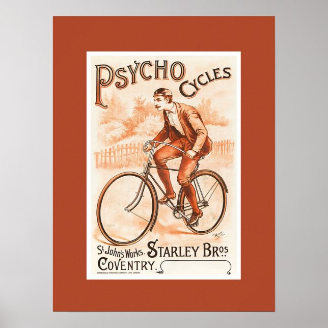 Poster Psycho Cycles ~ St. John’s Works ~ Coventry 1892 (Devant)
