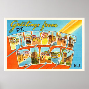 Poster Pt Pleasant Beach New Jersey NJ Carte Postale Vint