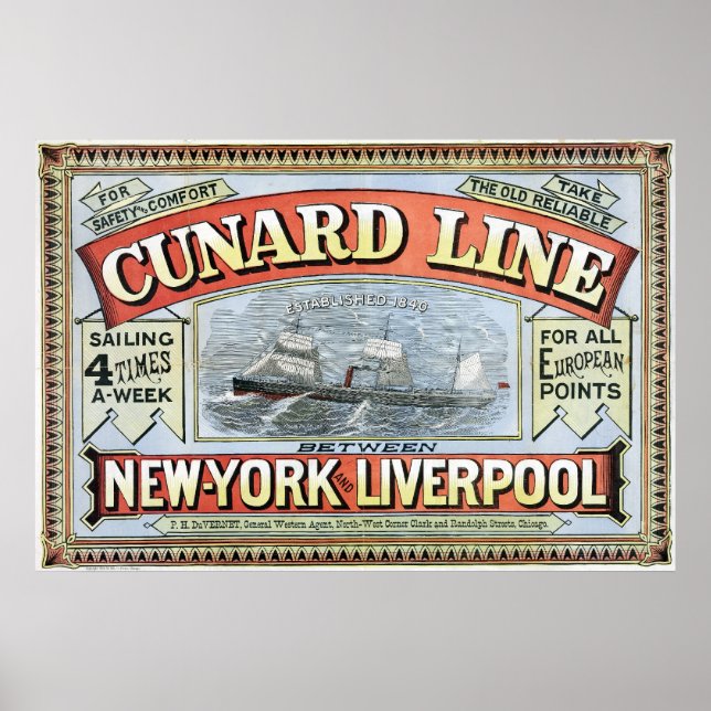 Poster publicitaire de Cunard Line New York et Liv (Devant)