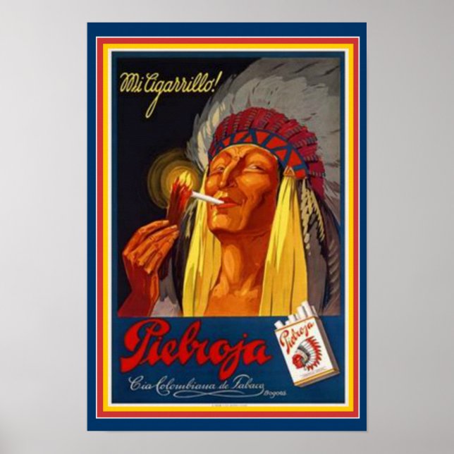 Poster publicitaire en chef indien vintage 13 x 19 (Devant)