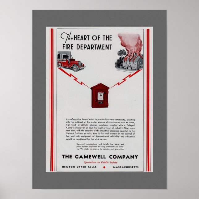 Poster Publicité de la boîte à feu Gamewell 1940 (Devant)