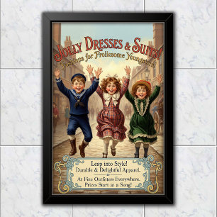 Poster Publicité de vêtements pour enfants joyeux de 1890