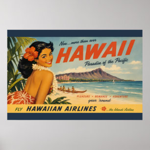 Poster Publicité de voyage hawaïenne de style vintage