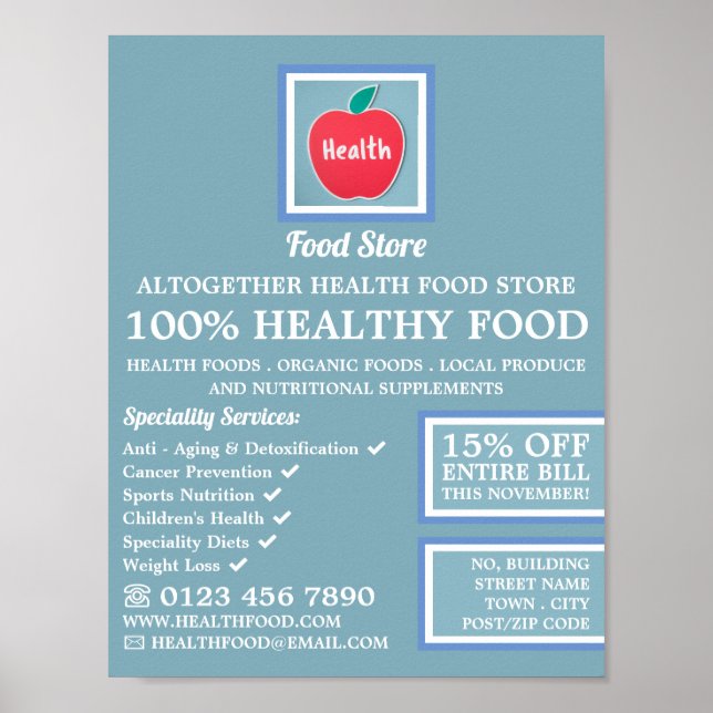 Poster Publicité du logo de la Boutique alimentaire santé (Devant)