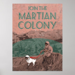 Poster Publicité futuriste de colonie martienne