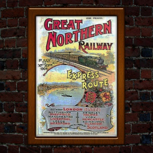 Poster Publicité pour le voyage en train sur la ligne exp