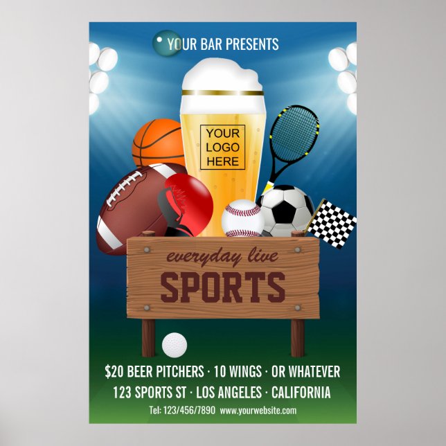 Poster Publicité pour l'événement du bar sportif avec log (Devant)