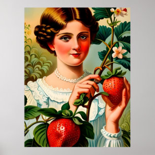Poster Publicité vintage aux fraises