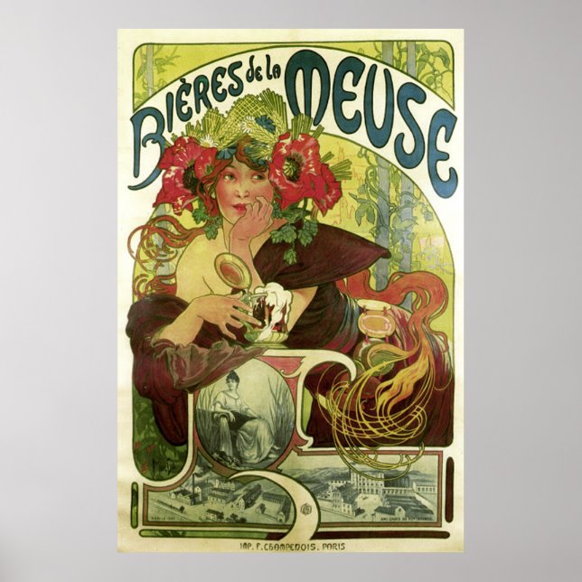 Poster Publicité vintage de bière Mucha (Devant)