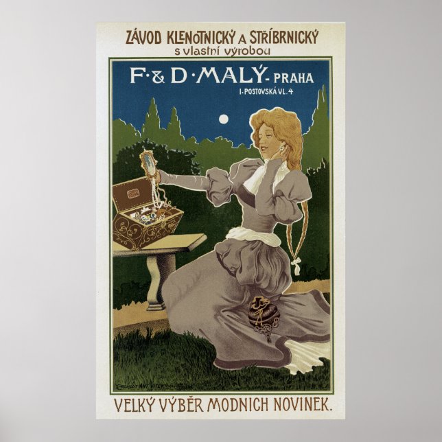 Poster Publicité vintage de bijoux Praha et d'argenterie (Devant)