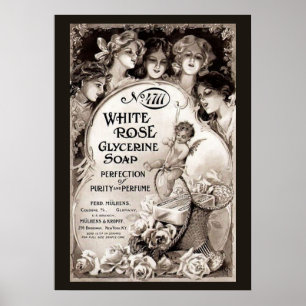 Poster Publicité vintage de savon de rose blanc