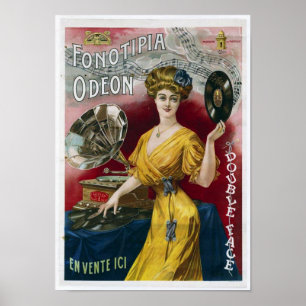 Poster Publicité vintage du lecteur de disques en vinyle 