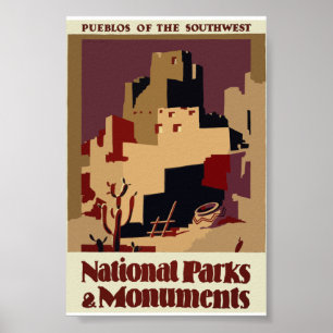 Poster Pueblos du Vintage voyage de sud-ouest