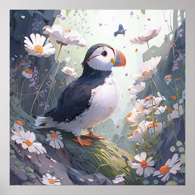 Poster Puffin Bird Portrait Animal Peinture Faune Gratuit (Devant)