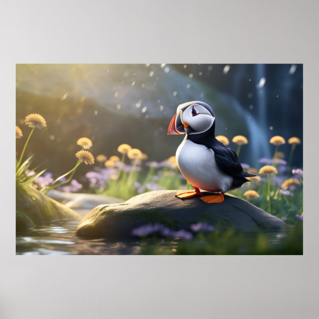 Poster Puffin Oiseau sauvage Animal paisible (Devant)
