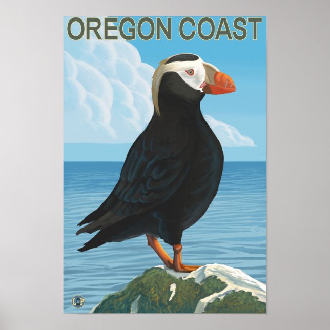 Poster Puffin touffé de la côte de l'Oregon (Devant)