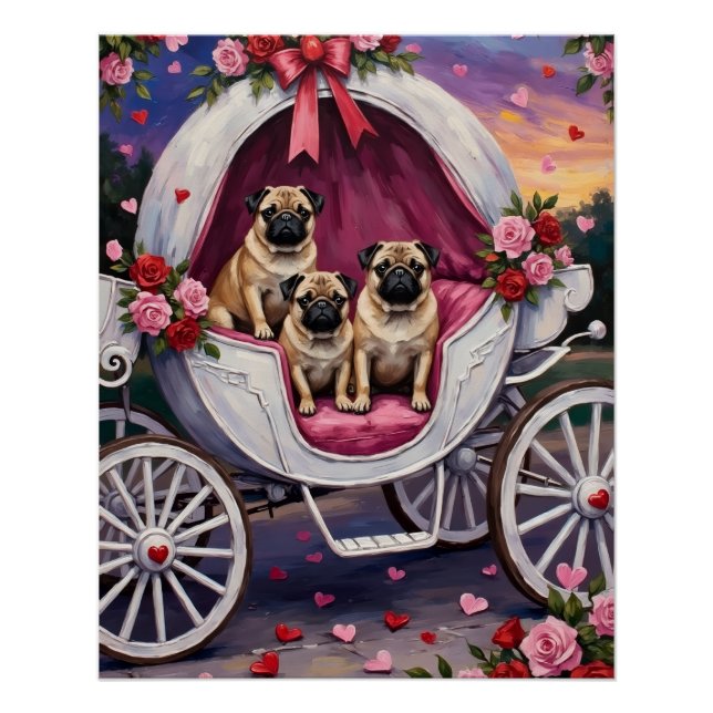 Poster Pug Dog Valentine's Day (Devant)