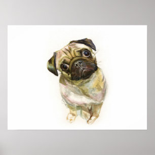 Poster Pug Face Art Print Cute Pug Dog