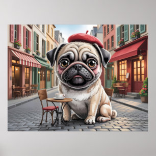 Poster Pug Parisien au Café du Trottoir