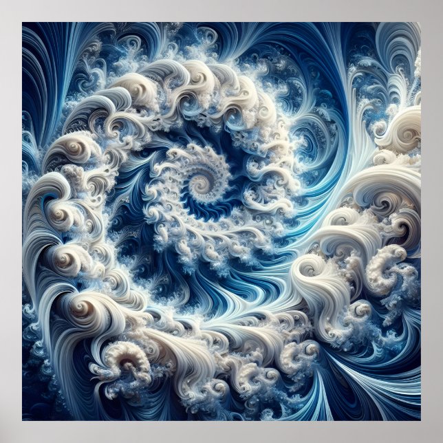 Poster Puissant, mais délicat, torsion fractale bleue et  (Devant)