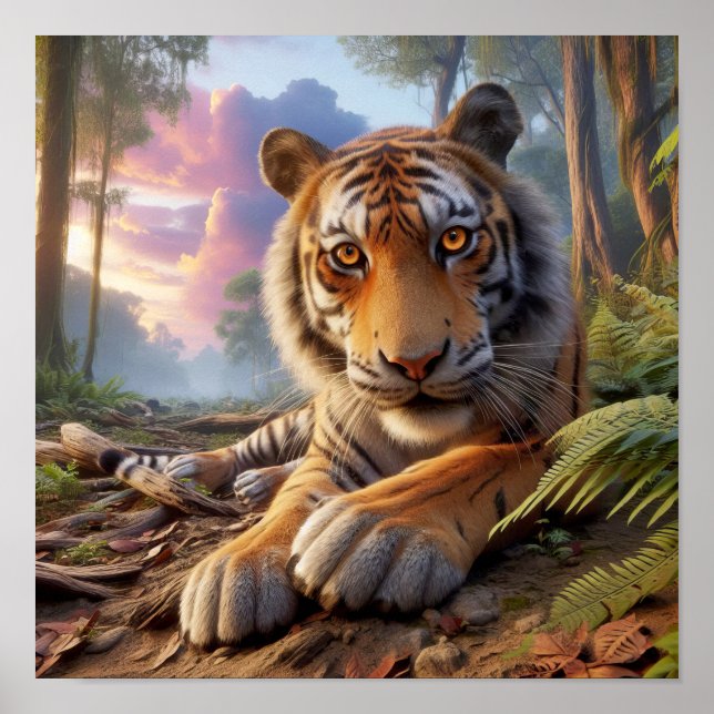 Poster Puissant tigre du Bengale dans la jungle sauvage (Devant)