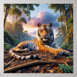 Poster Puissant tigre du Bengale dans la jungle sauvage