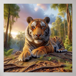 Poster Puissant tigre du Bengale dans la jungle sauvage