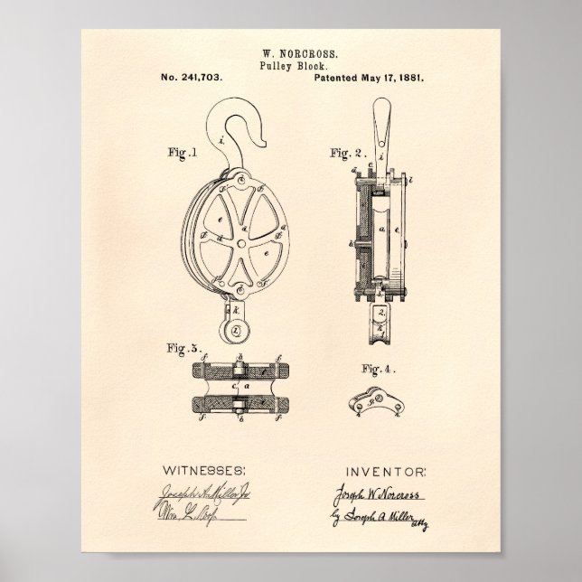 Poster Pulley Block 1881 Brevet Art Vieux Poivre (Devant)