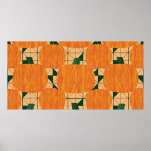 Poster Pumpkins on geometric triangle background seamless