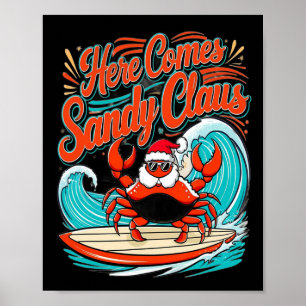 Poster Pun de crabe de Noël mignon Santa Hat