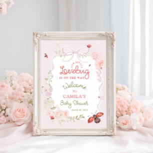 Poster Punaise de l'amour Bienvenue à la baby shower rose