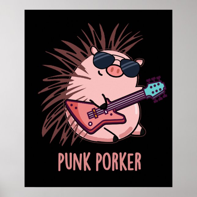 Poster Punk Porker Funny Punk Rocker Pig Pun Dark BG (Devant)