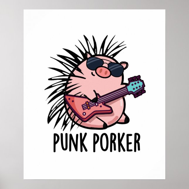 Poster Punk Porker Funny Rocker Pig Pun (Devant)