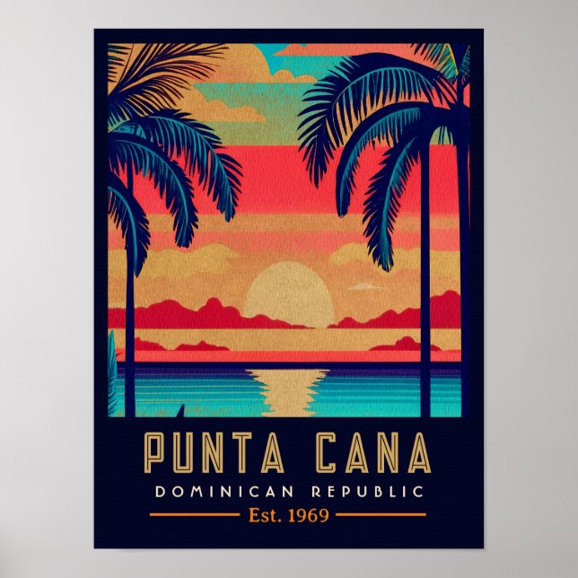 Poster Punta Cana DR Retro Sunset Souvenirs 1960 (Devant)