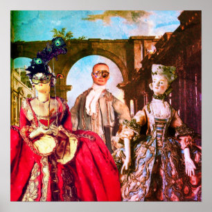 POSTER PUPPETTES ITALIENNES ANTIQUES FÊTE COSTUMÉE MASQUE