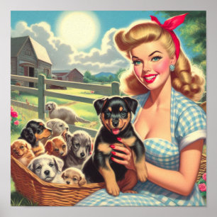 Poster Puppies vintage Pin-up