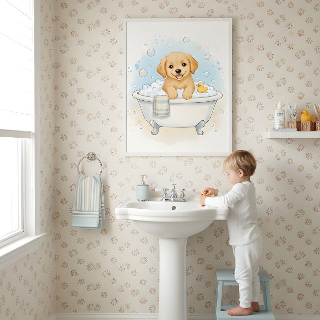 Poster Puppy Bath Time Fun Kids Bathroom Wall Art (Créateur téléchargé)