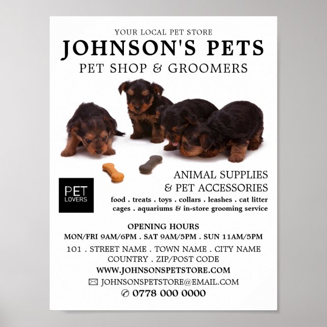 Poster Pups mignons, boutique pour animaux de compagnie e (Devant)