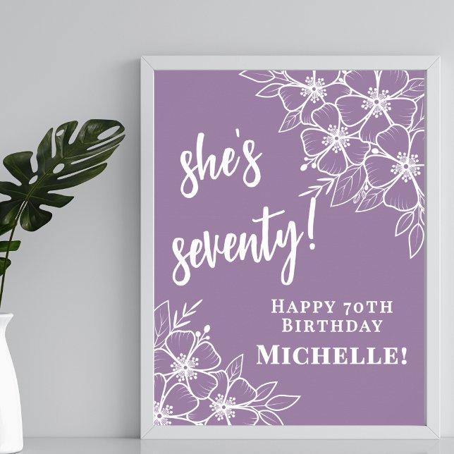 Poster Purple 70e anniversaire de fête Bienvenue (Purple 70th Birthday Party Welcome Poster)