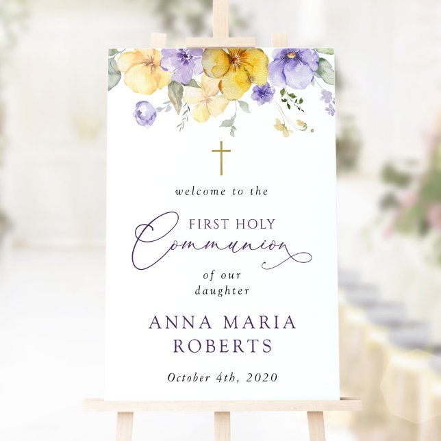 Poster Purple and Yellow Flowers, First Communion Welcome (Créateur téléchargé)