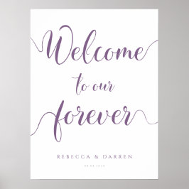 Poster Purple Bienvenue à notre Forever Mariage Sign