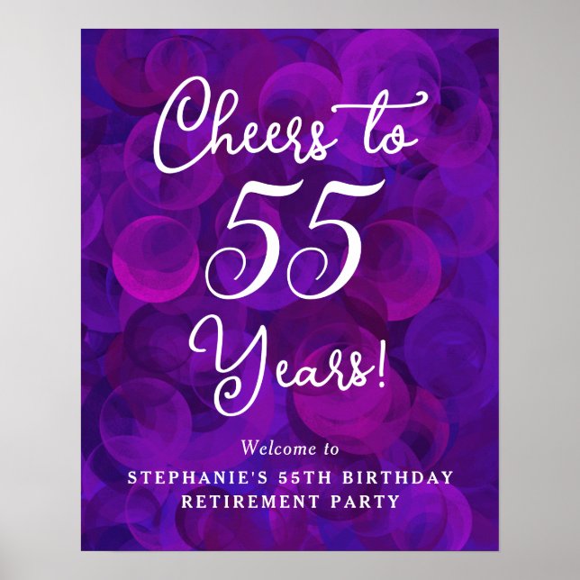 Poster Purple Cheers à 55 ans Anniversaire Retraite (Devant)